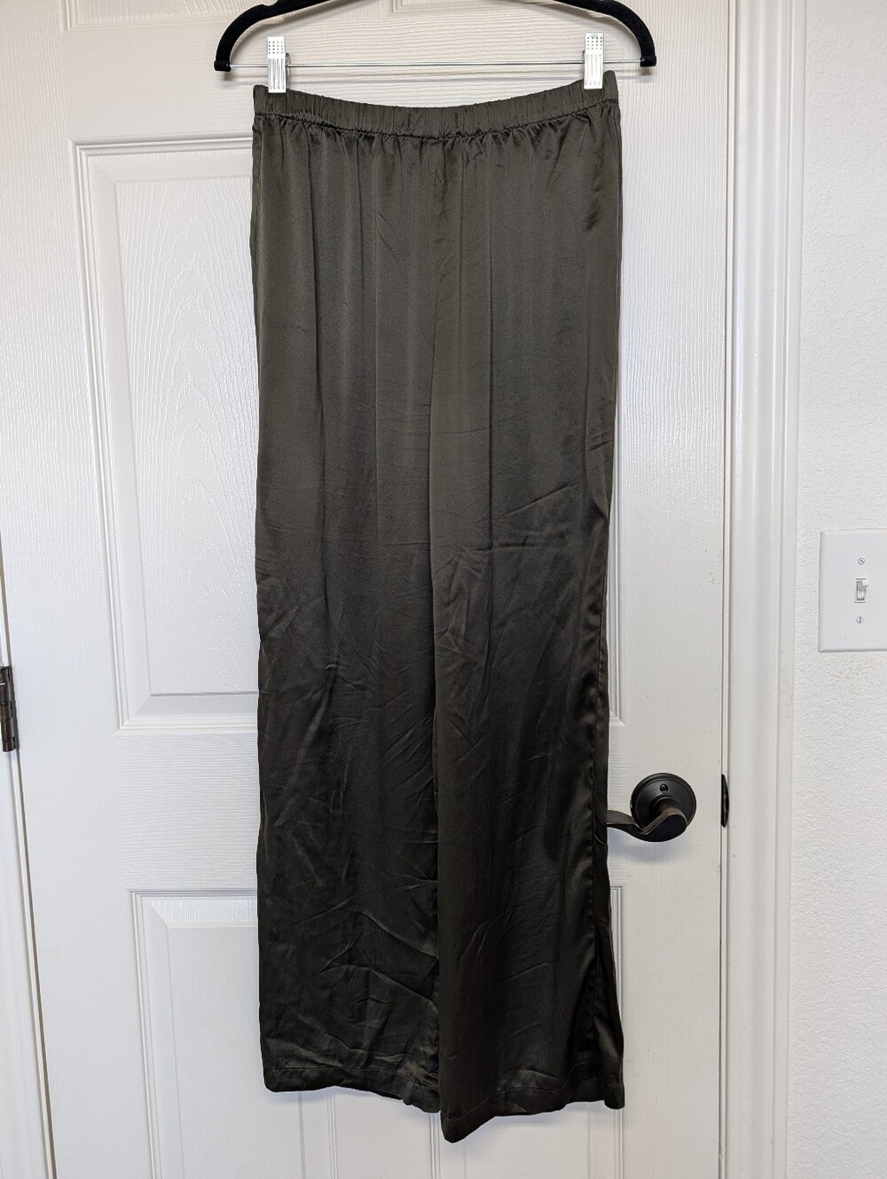 Reformation 100% Silk Wide Leg Pants Olive Green Women's Small Elastic Waist